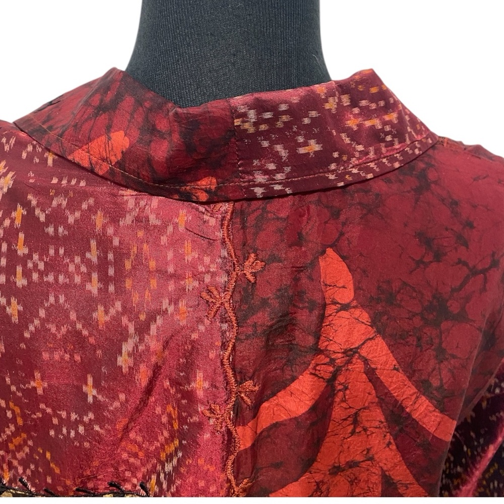 Chico’s Red Patchwork Silk Button Up Jacket - Exc… - image 4